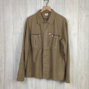 CP Company Mens Size 5 Button Front Shirt Jacket Brown Zippered Pockets